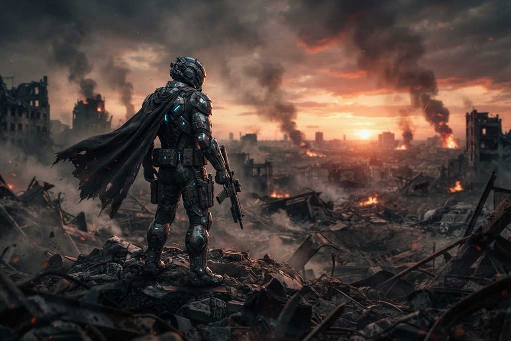 Super-héros en armure futuriste