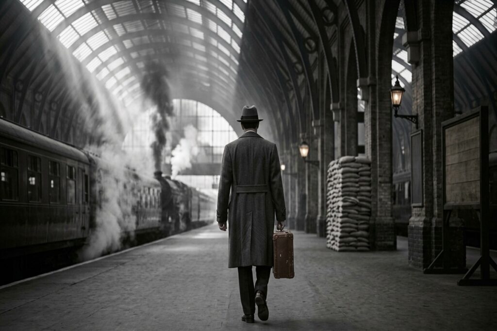  Un espion britannique traversant une gare londonienne