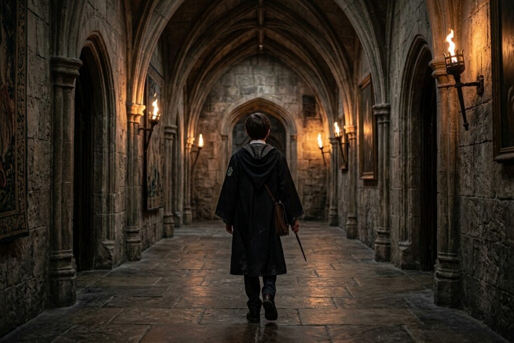 Un jeune sorcier de dos 