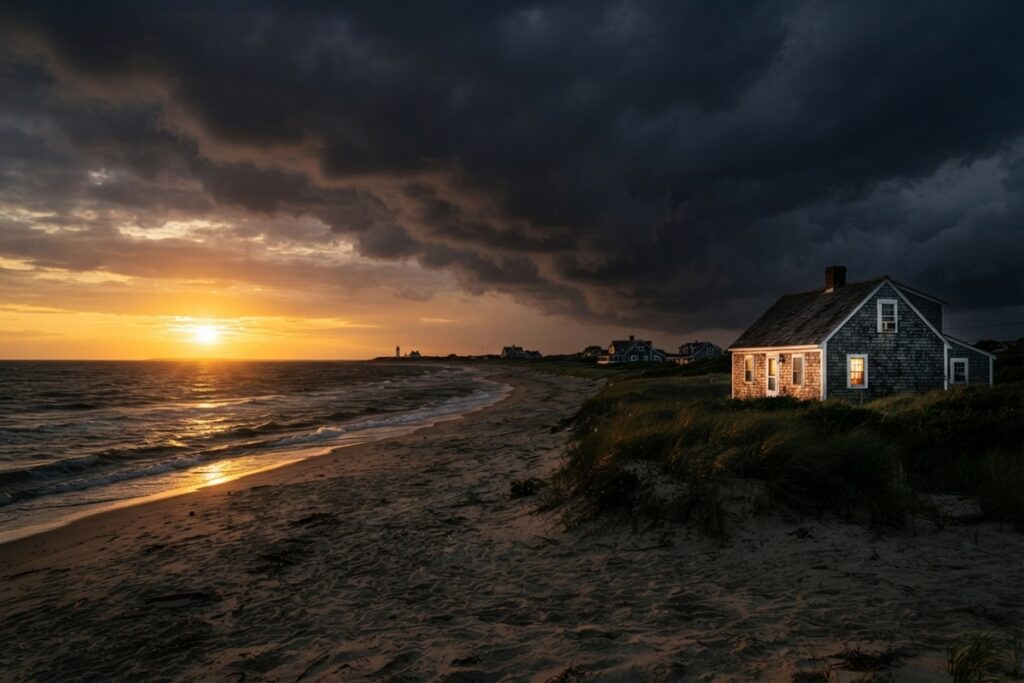 Un paysage côtier au coucher du soleil