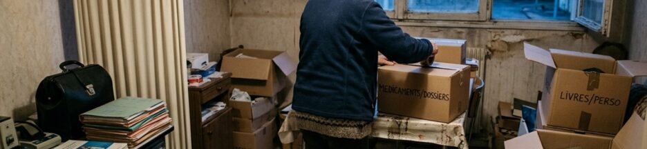 Une médecin âgée vidant son appartement