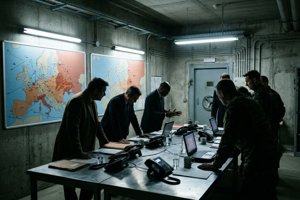 Une salle de crise lors d’une urgence nucléaire