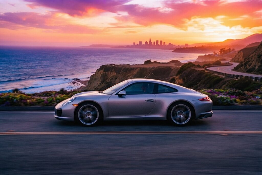 Une voiture de sport roulant sur une route de Los Angeles