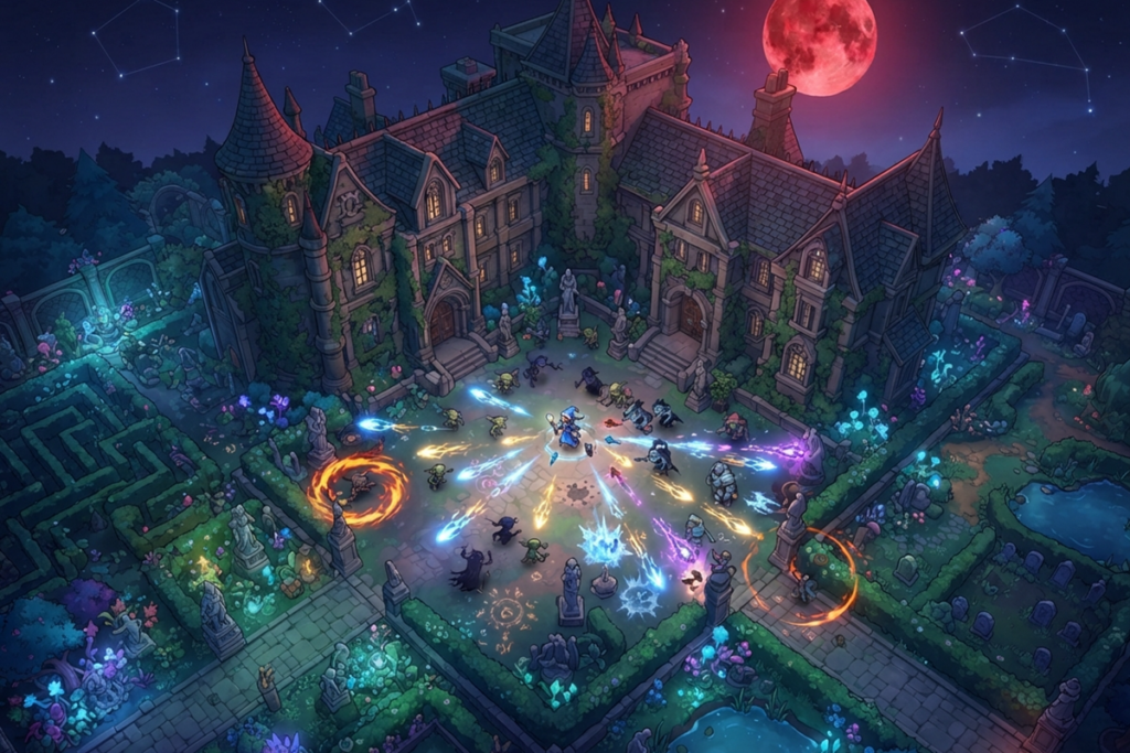 Gameplay d’un jeu roguelite comme Vampire Survivors