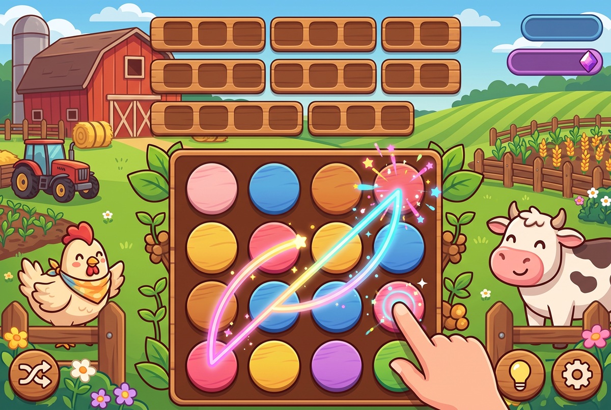 Gameplay d’un jeu mobile comme Word Farm