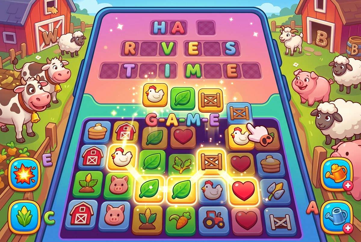 Gameplay d’un jeu mobile comme Word Farm
