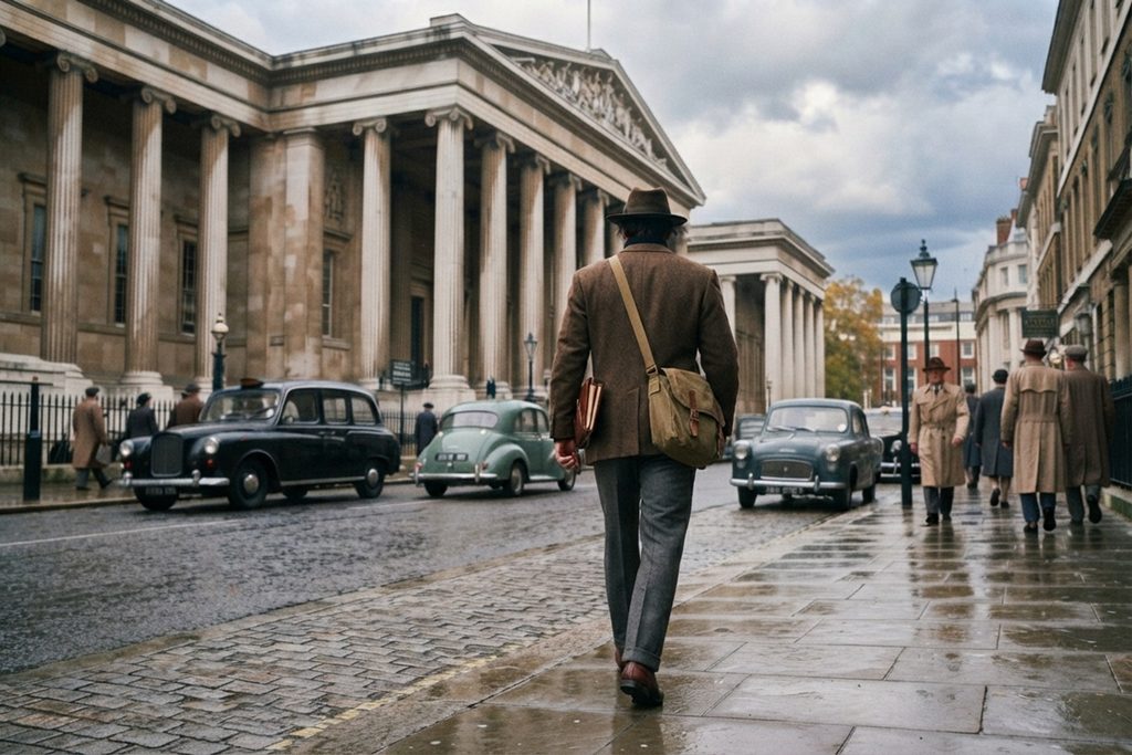 Aventurier dans les rues de Londres des années 1950