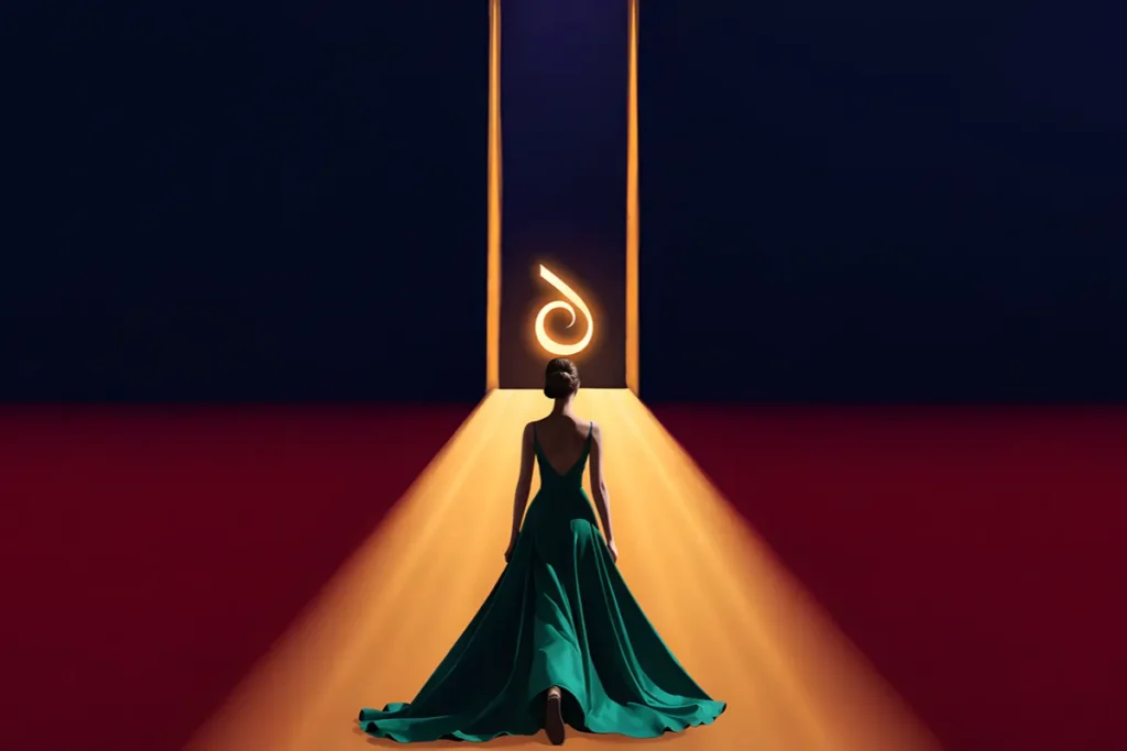 Silhouette en robe de soirée sur scène évoquant les César 2027