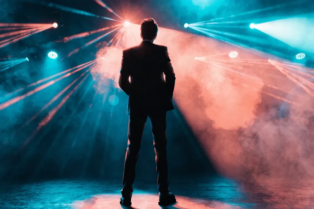 un chanteur anonyme évoquant Christophe Willem sur une scène électro