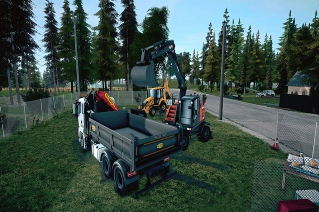 Deux camions de construction sur un chantier