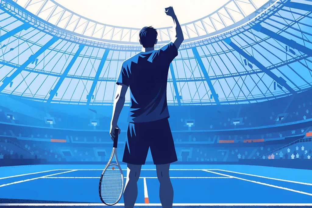 Un tennisman célébrant une victoire, évoquant un tournoi asiatique de Davidovich Fokina