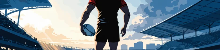 Un joueur de rugby vu de dos dans les couleurs du Stade Toulousain, évoquant Emmanuel Meafou