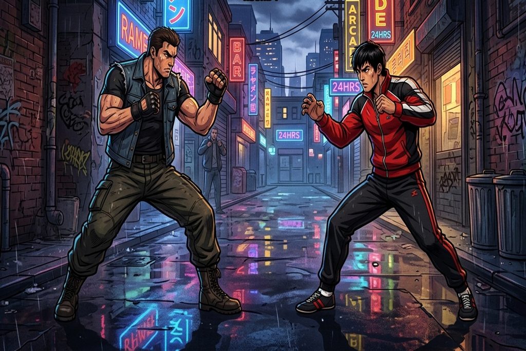 Illustration d’un jeu versus fighting du jeu Fatal Fury : City of the Wolves