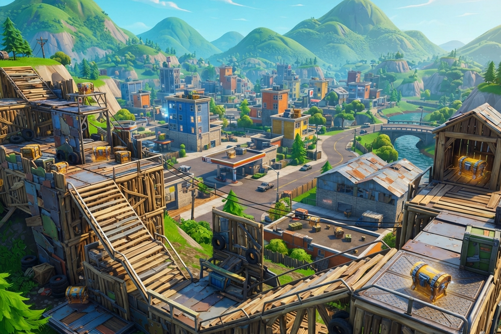 Décor d’un gameplay similaire à Fortnite