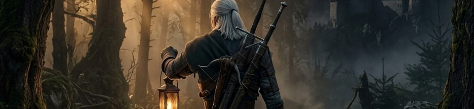Un personnage similaire à Geralt dans la forêt