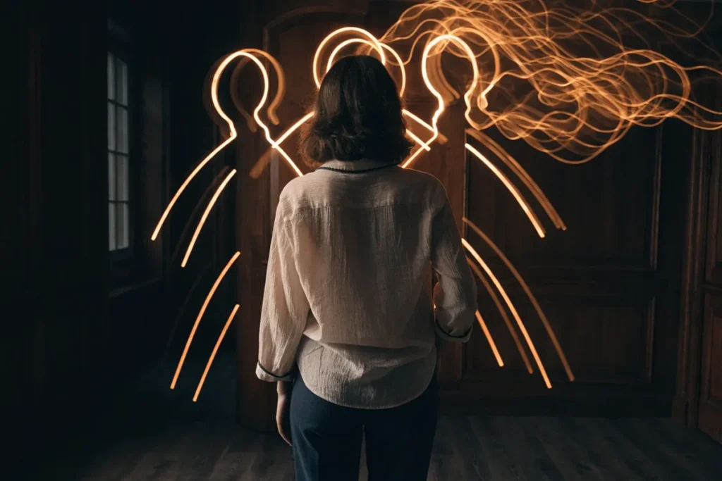 silhouette féminine dans une pièce sombre, illustrant l’annonce de grossesse d’Hilary Swank