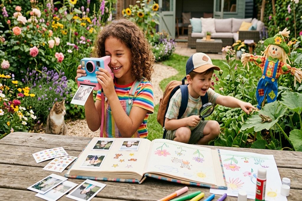 Deux enfants qui composent leur album photos