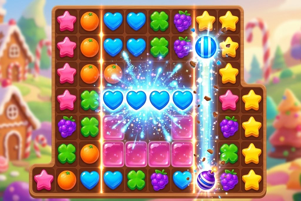 Gameplay d’un jeu de match-3 comme Candy Crush Saga