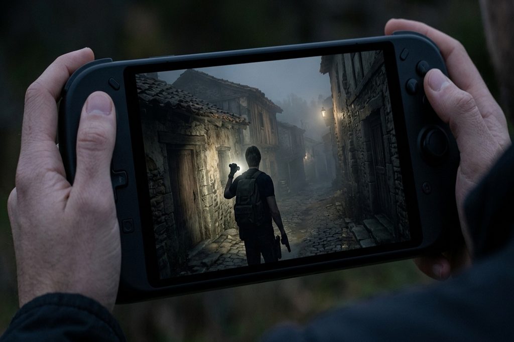Gameplay d’un jeu Resident Evil avec Leon S. Kennedy sur console portable