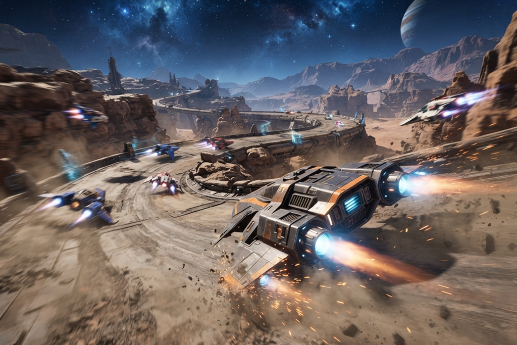 Gameplay d’un jeu de course spatial comme Star Wars : Galactic Racer