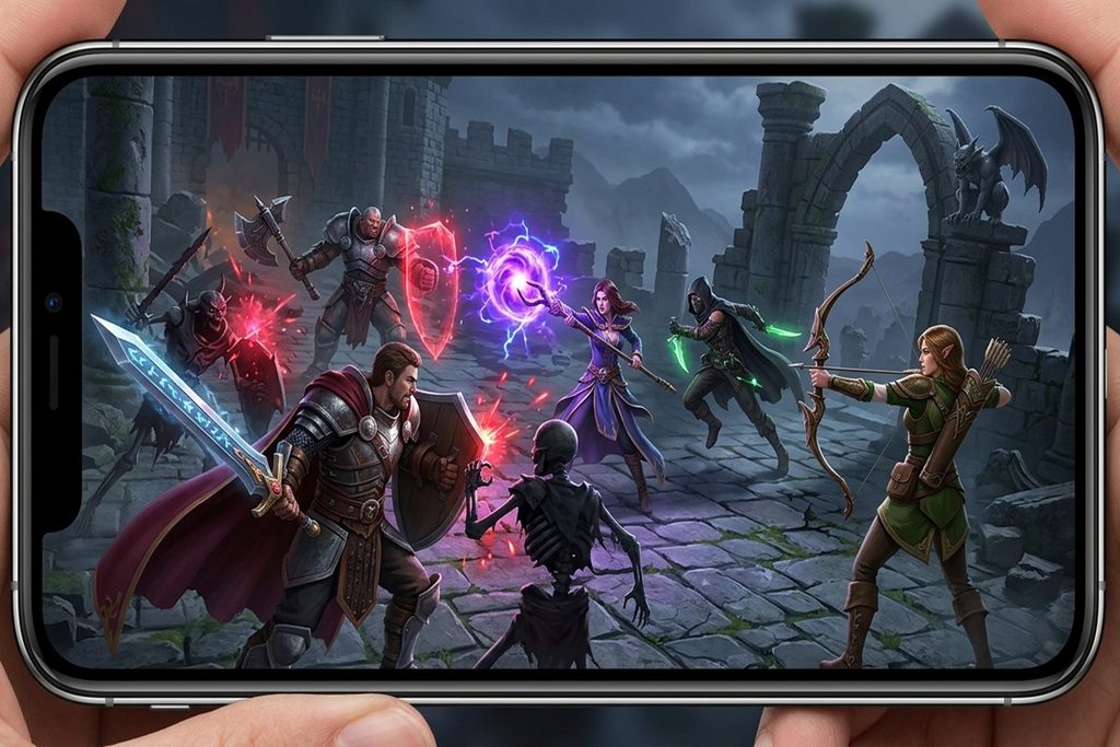 Gameplay d’un jeu MMORPG sur mobile