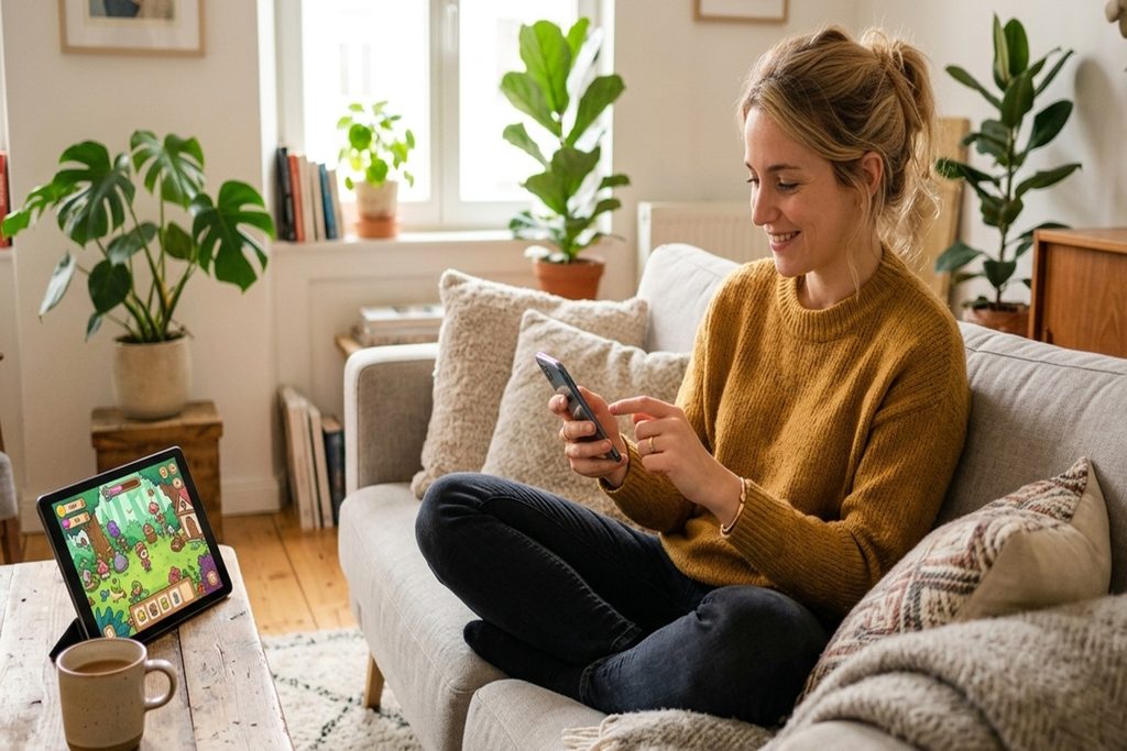 Une personne jouant sur mobile grâce à Apple Arcade