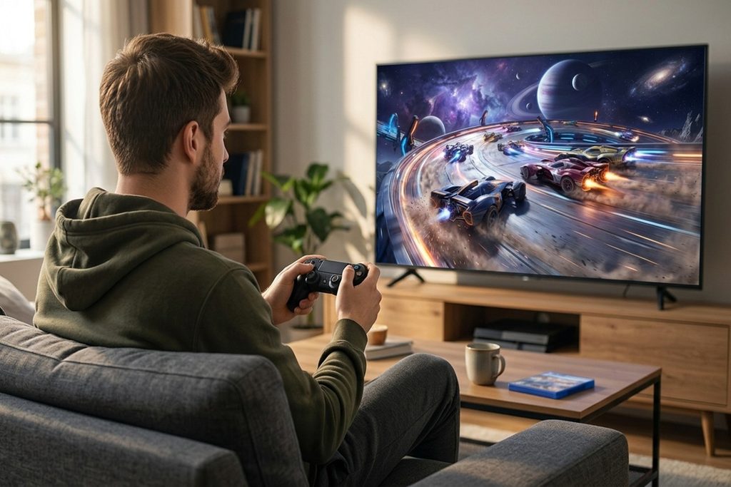 Un joueur qui teste le mode multijoueur de Star Wars : Galactic Racer