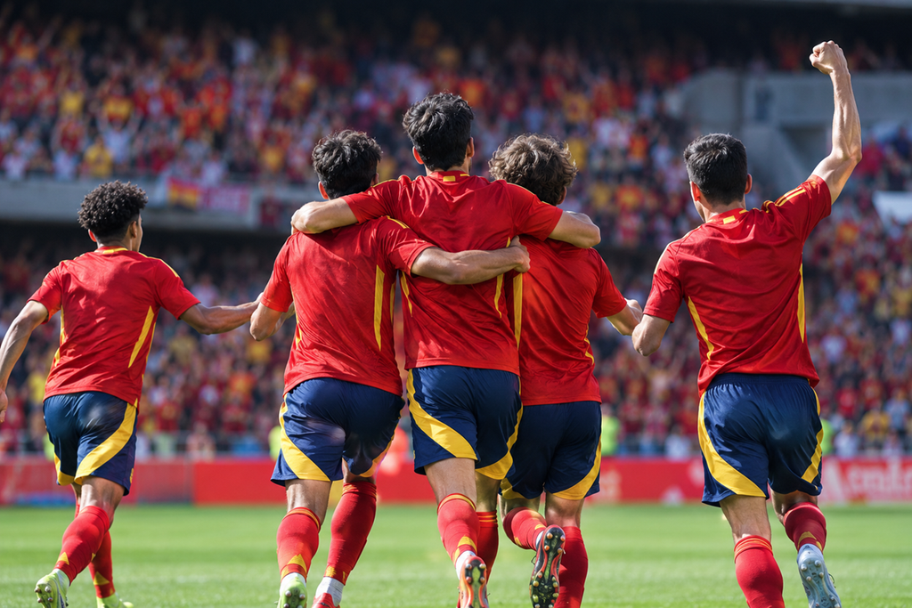 Les joueurs de l’Espagne qui célèbrent un but en Ligue des nations