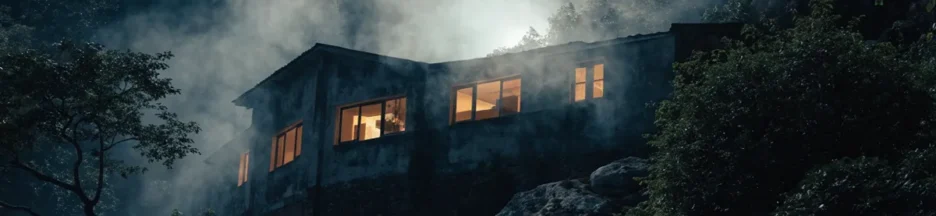 Refuge de montagne isolé au Vietnam à la nuit tombée évoquant Karaoke Murder