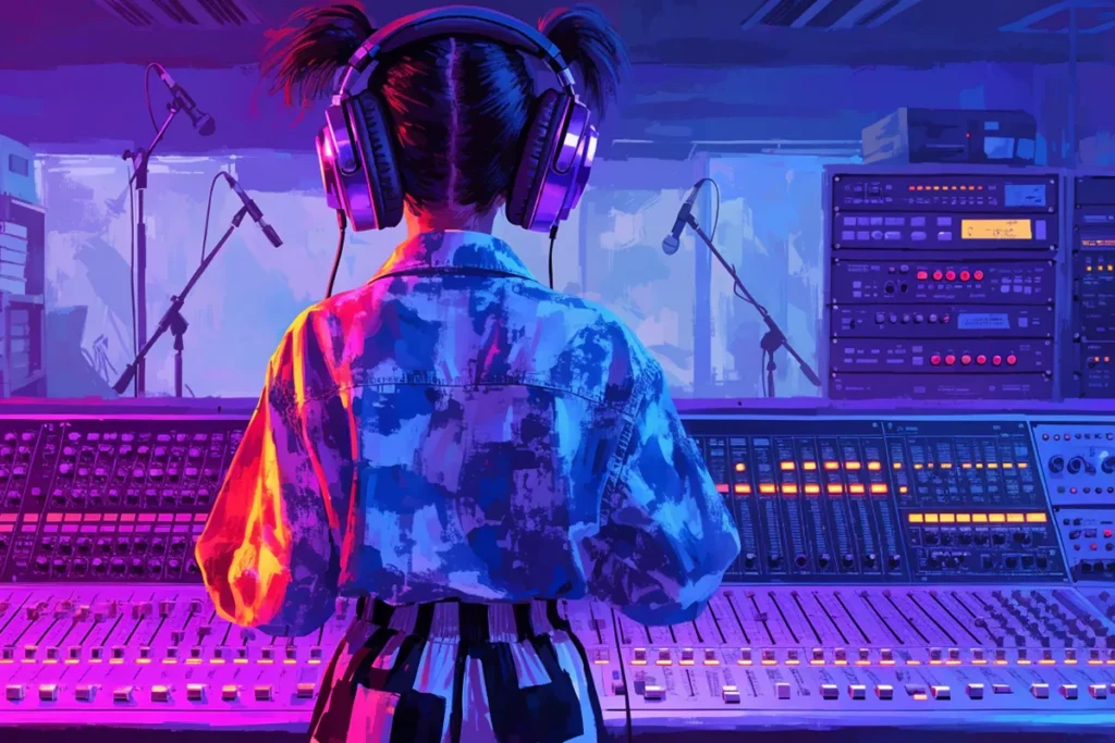 une jeune femme dans un studio d’écoute, rappelant LISA