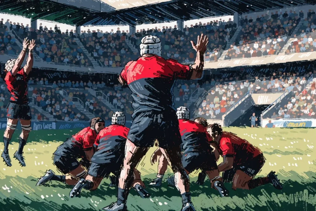 Illustration de joueurs de rugby évoquant Emmanuel Meafou