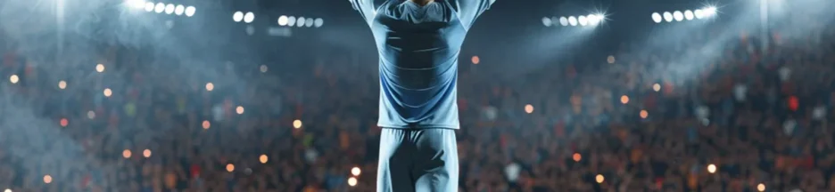 Un footballeur en tenue bleu ciel célèbre un but devant une tribune évoquant Phil Foden