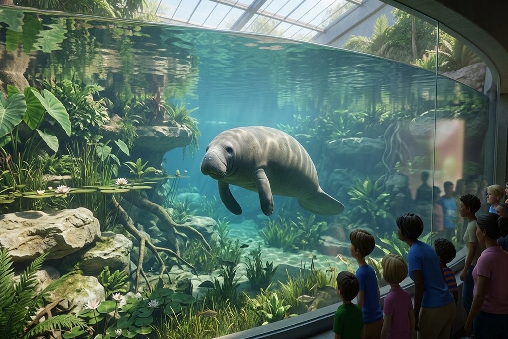 Un lamantin dans un aquarium dans le jeu Planet Zoo 2