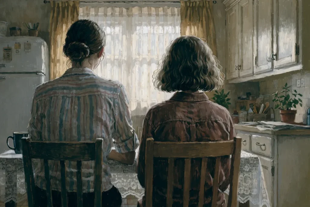 une mère et sa fille dans une cuisine lumineuse évoquant le film Quelques mots d’amour