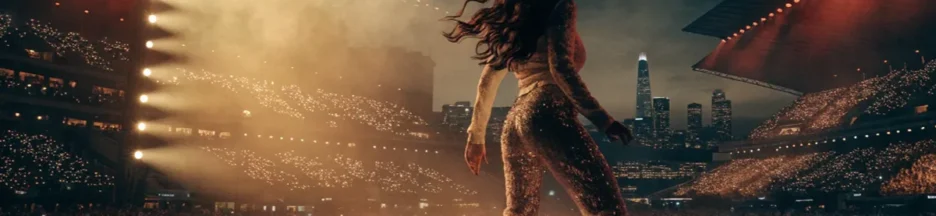 Chanteuse évoquant Shakira devant une grande scène madrilène