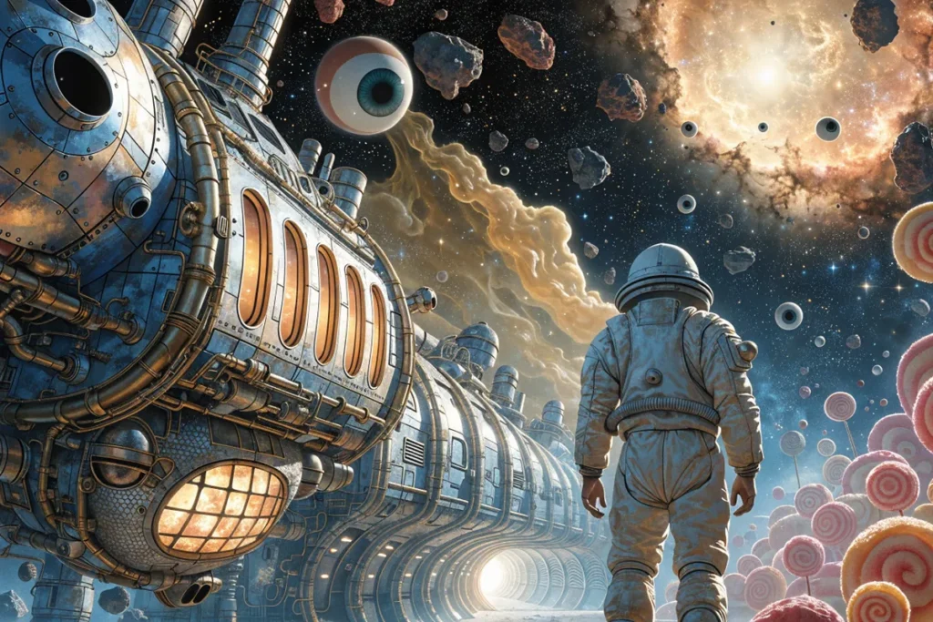 Univers spatial humoristique évoquant le film Spaceballs 2