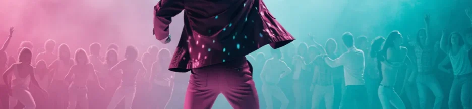 Un chanteur sur une scène pop évoquant Take That dans une ambiance disco