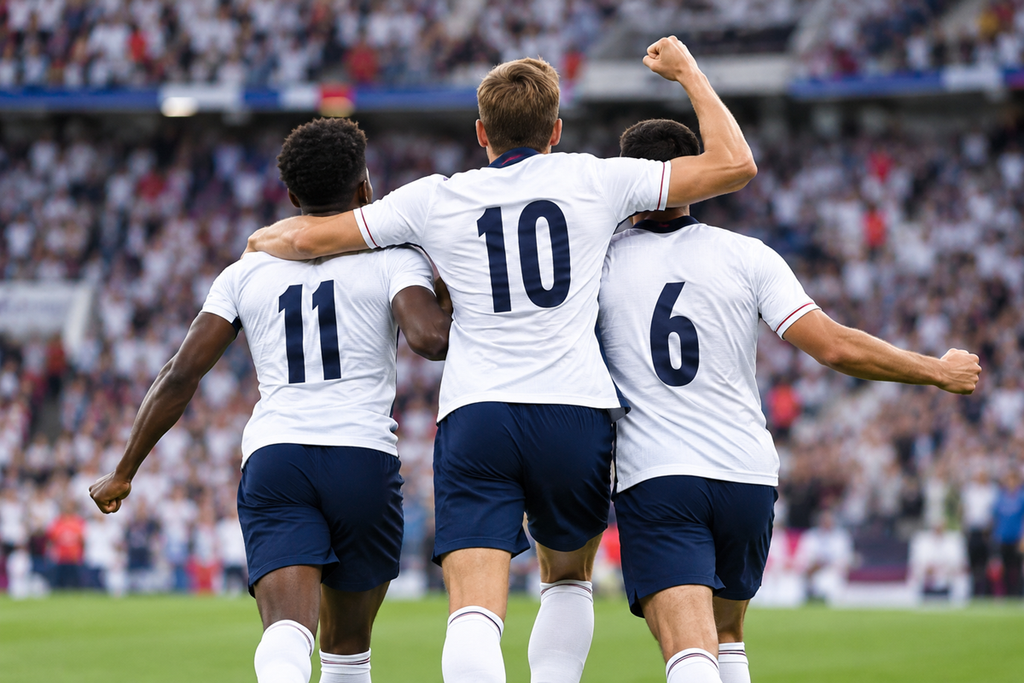 Joueurs de l'équipe d’Angleterre qui célèbrent un but