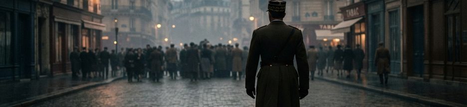 Un général français marchant seul dans une rue parisienne
