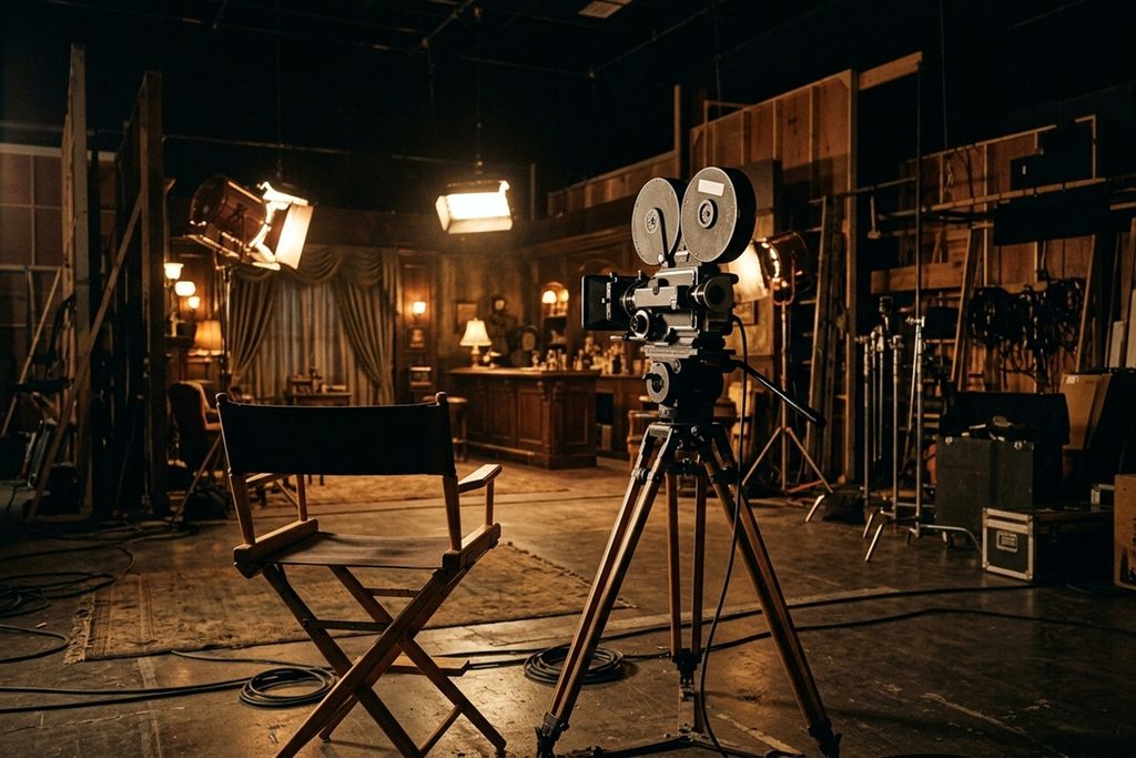 Un plateau de cinéma hollywoodien des années 1970