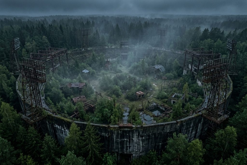 Une immense arène circulaire au cœur d’une forêt dense