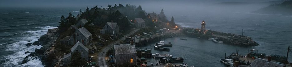 Une petite île isolée de Nouvelle-Angleterre au crépuscule